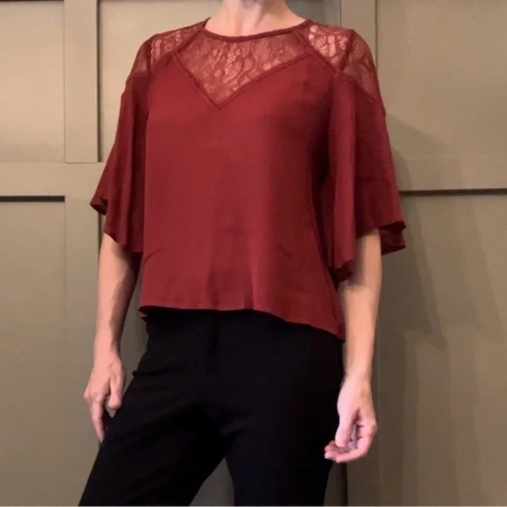 ASTR The Label Lace Yoke Top in Rust Red Size Small